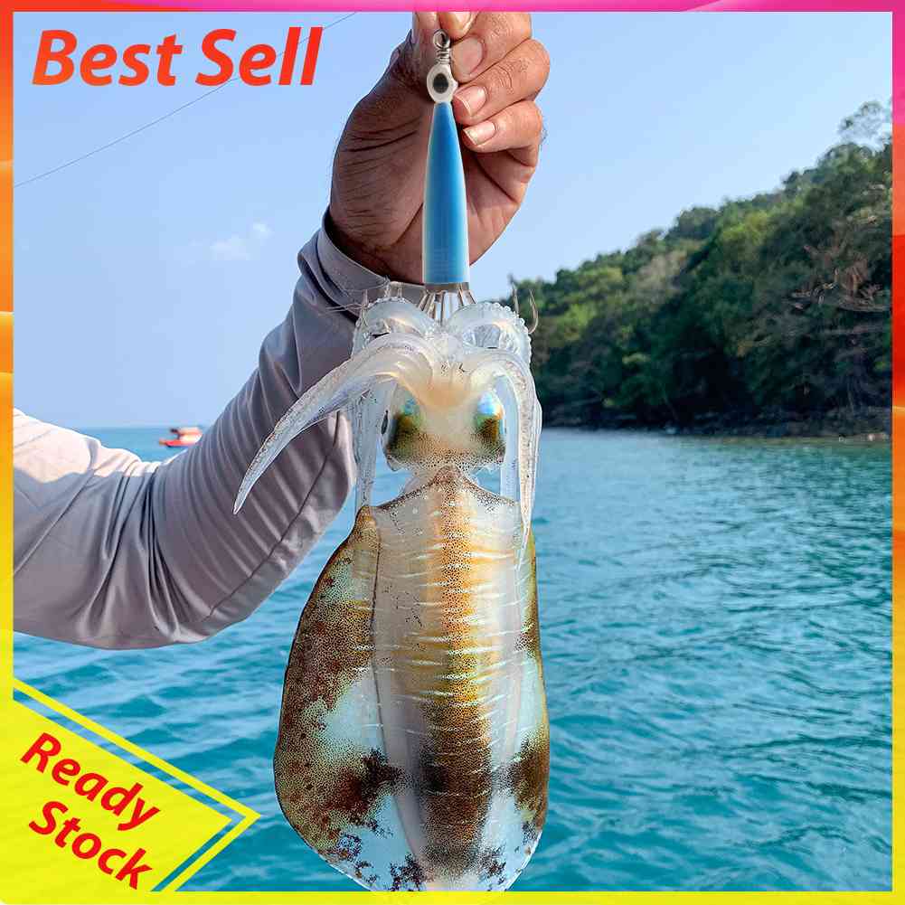 Umpan Pancing Hard Bait Bentuk Cumi-Cumi Menyala Dengan Kail