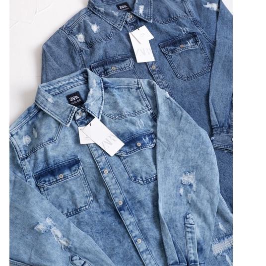 Harga Promo--ZARA Ripped Denim Overshirt