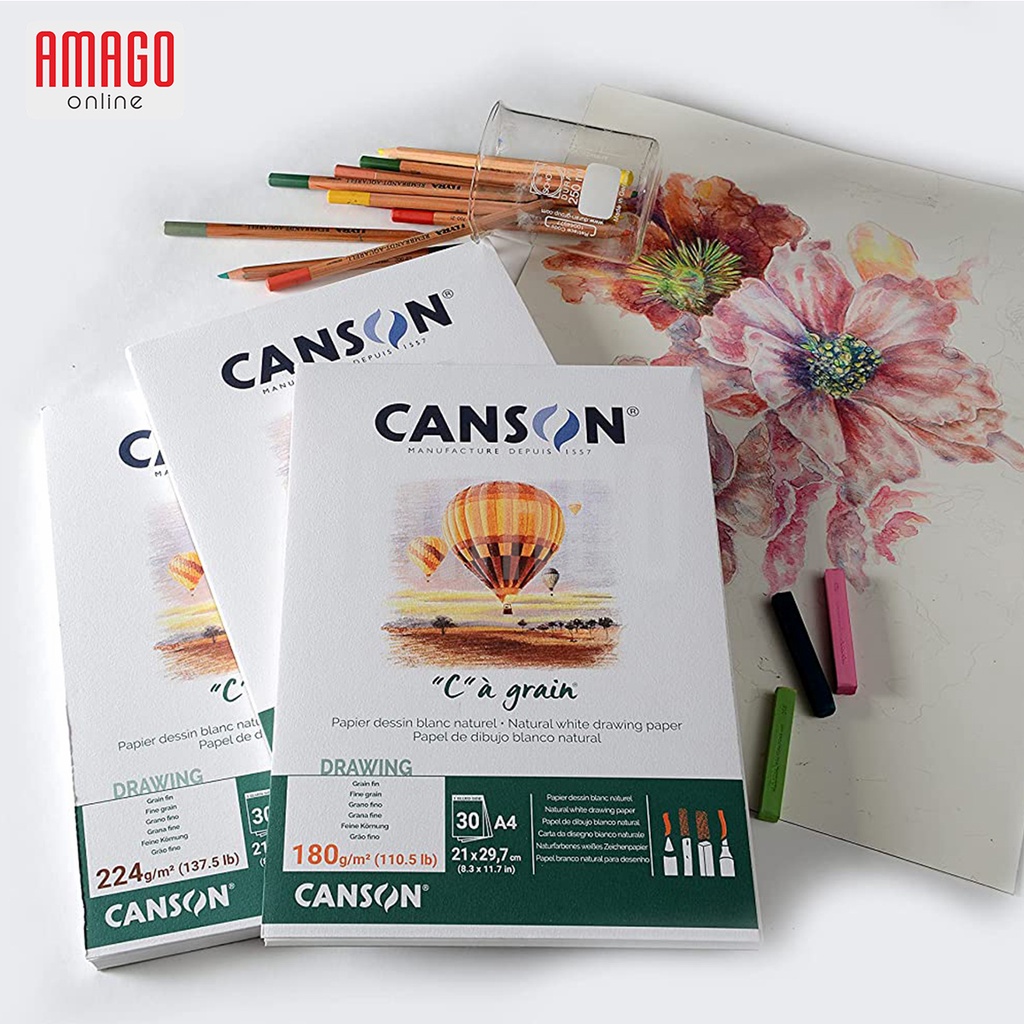 BUKU CANSON C A GRAIN - PAD - 30 SHEETS - A4 - 21 x 29,7 cm - DUAL SURFACE - 180 gsm - 400060577