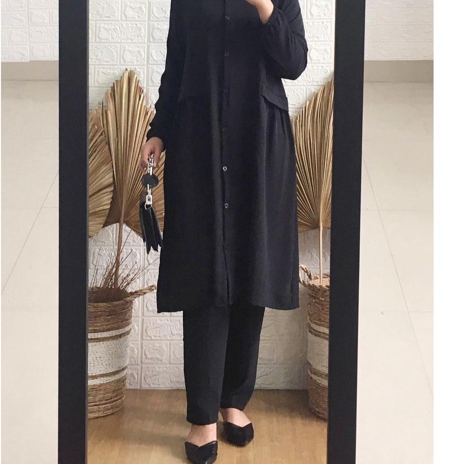 Viral Ramdan Collection A045 | Miwari One Set Rayon Crincle Midi Dress Setelan Wanita Kekinian Tunik