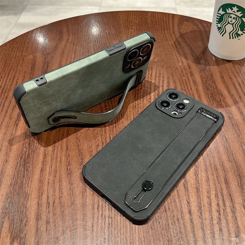 Soft Case Bahan Kulit Domba Dengan Wristband Untuk iPhone 13 12 11 Pro X XS Max XR 7 8 Plus SE2020