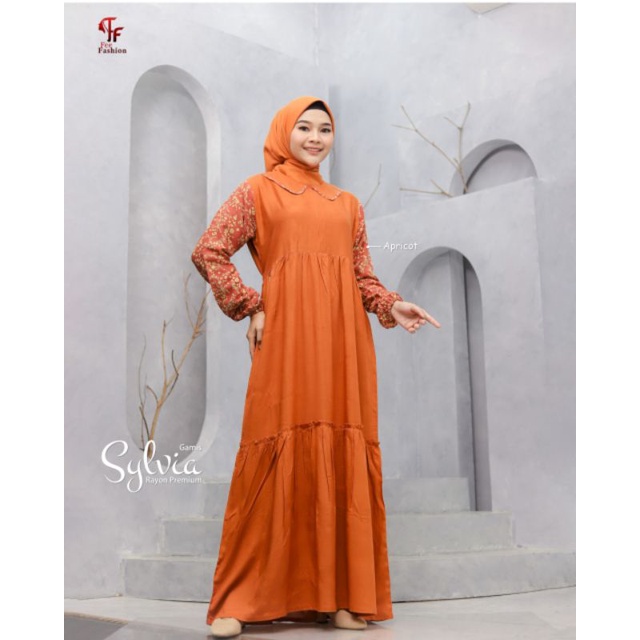 sylvia dress || Fee fashion || gamis rayon polos mix motif