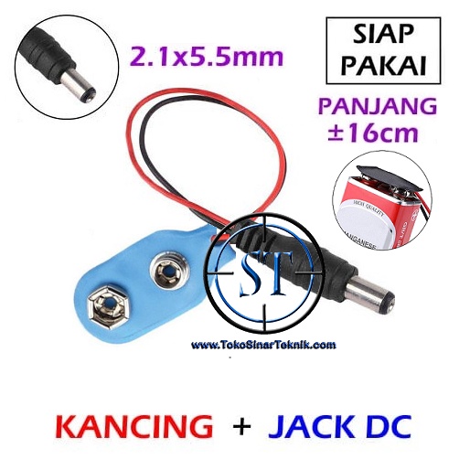Konektor Kancing Baterai 9V Klip Clip + Jack DC Power Arduino  Connector Adaptor Batre 9v Kotak BA-140B