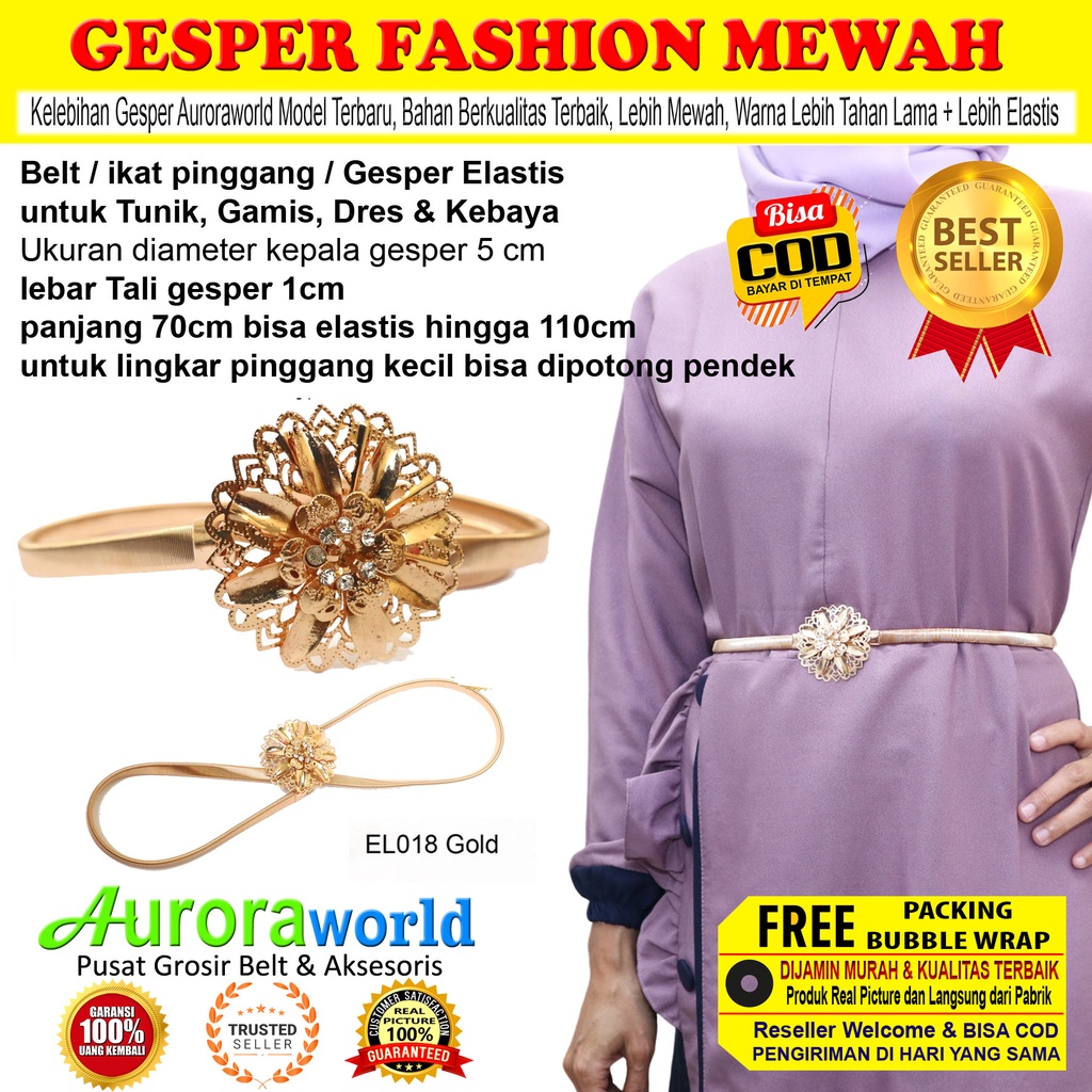 AURORAWORLD BELT ELASTIS GESPER WANITA ELASTIS UNTUK DRESS KEMEJA GAMIS TUNIK