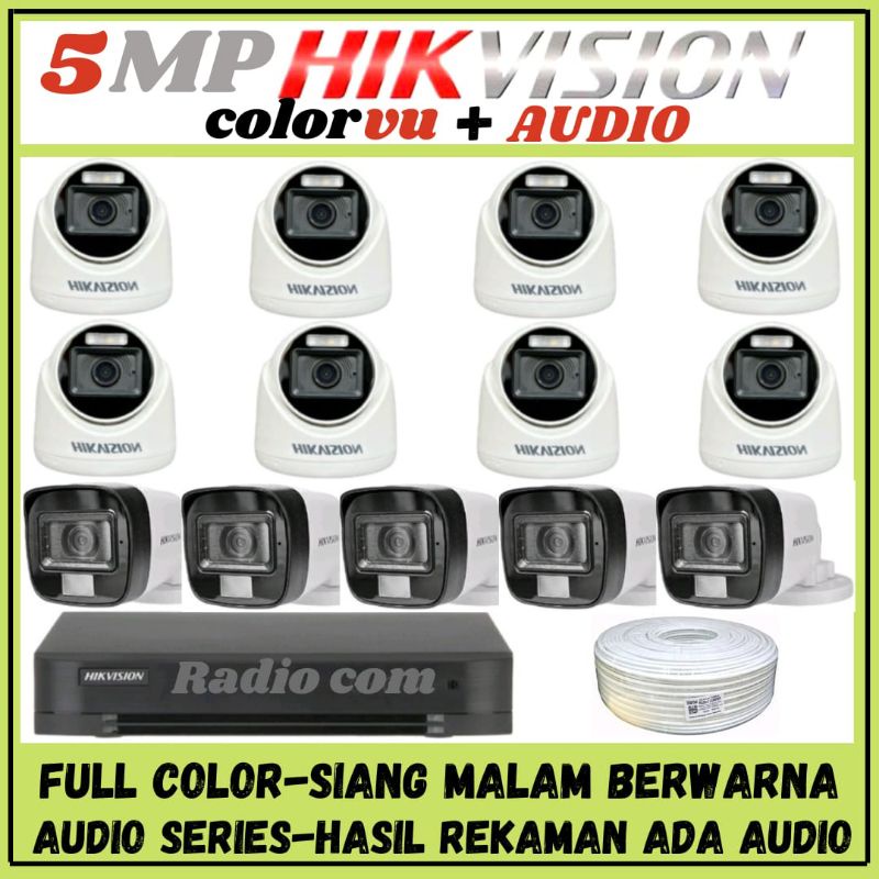 PAKET CCTV HIKVISION COLORVU 5MP 16  CHANNEL 13 KAMERA AUDIO FULL COLOR