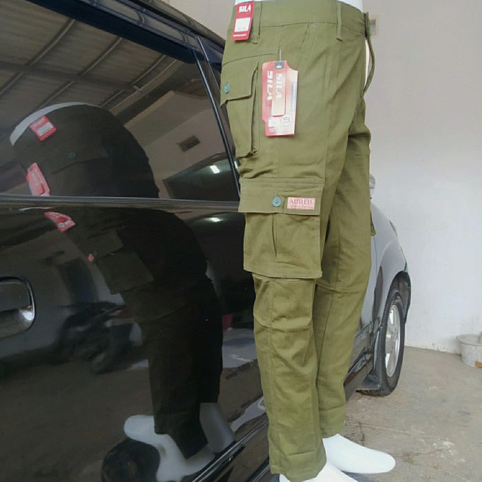 Celana panjang kargo /celana pria cargo / nufail cargo - Hijau, 35-36(H1L9) Celana Pria Tipis Celana