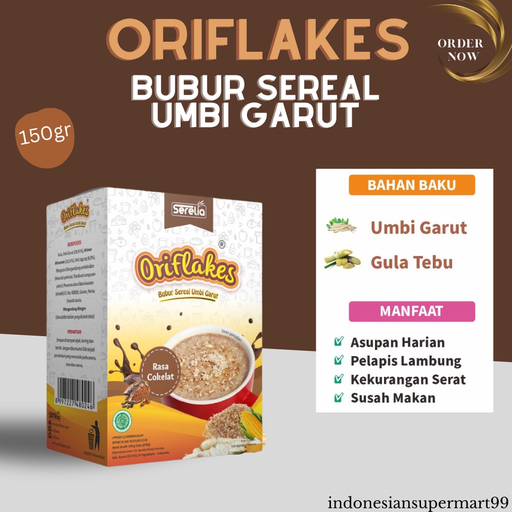 

Oriflakes Daily Bubur Sereal Umbi Garut Asupan Sehat Harian Dan Solusi Asam Lambung Rasa Coklat 150gr @ 5 sachet