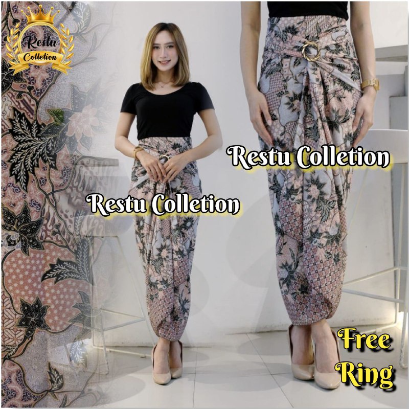 Rok Lilit Warp Skirt Serut Songket Jumputan Batik Panjang Wanita Bawahan Kebaya Kondangan Nikahan Wisuda Modern Tunangan Cewek Bahan Sutra HQ Premium All Size By Restu Colletion Motif Asoka Lilac Bestseller