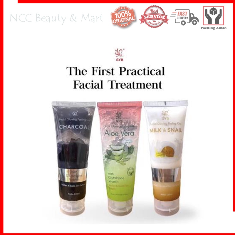 * NCC * SYB Peeling Gel Scrub Facial Glowing Face Exfoliating Wajah Milk Snail aloe Vera Charcoal - Netto 130 ml