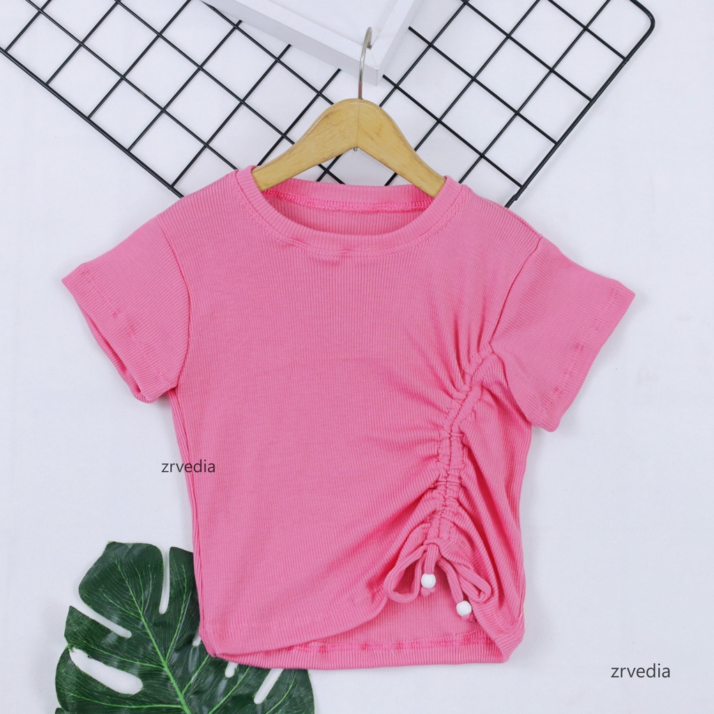 Lalisa Crop Top 2-5 Years / Kaos Knit Anak Perempuan Polos Baju Serut Anak Perempuan Bahan Cotton Rib Tebal Stretch Blouse Balita 2-5 Tahun Atasan Kiosbalitaaprillia