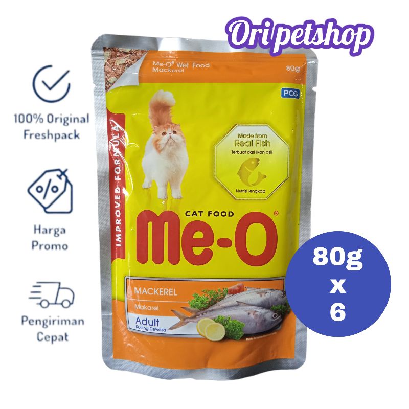 (6 pouch) Meo Pouch Sachet 80gr Me-o Wet Cat Food - Makcerel