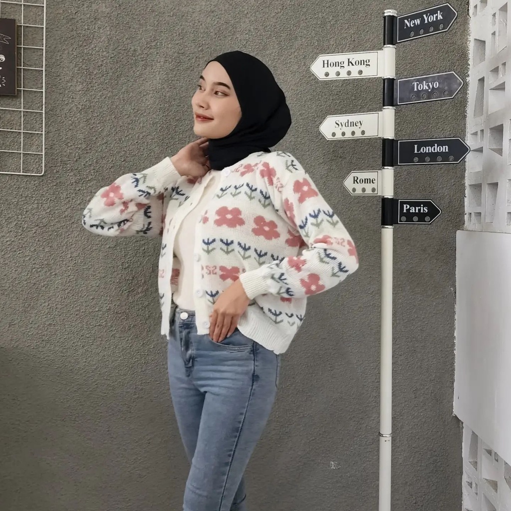 [CYC | COD] Outwear Flower Knite Outer | Rajut Cardigan Wanita Trendy Murah