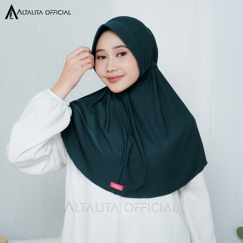 Altalita - Jilbab Bergo Serut Jokowi Instan Menutup Dada pet Antem Polos Bahan Jersey Premium Cocok untuk Sekolah Olahraga Volly Futsal Senam dan Sehari-hari