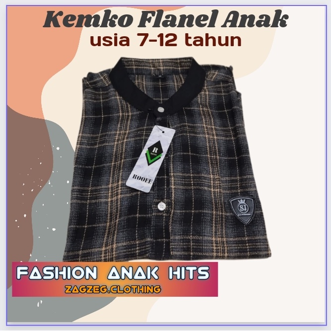 Zagzeg Clothing KEMEJA KOKO ANAK KOKO FLANEL ANAK KOKO LENGAN PENDEK USIA 7-12 TAHUN KURTA FLANNEL ANAK