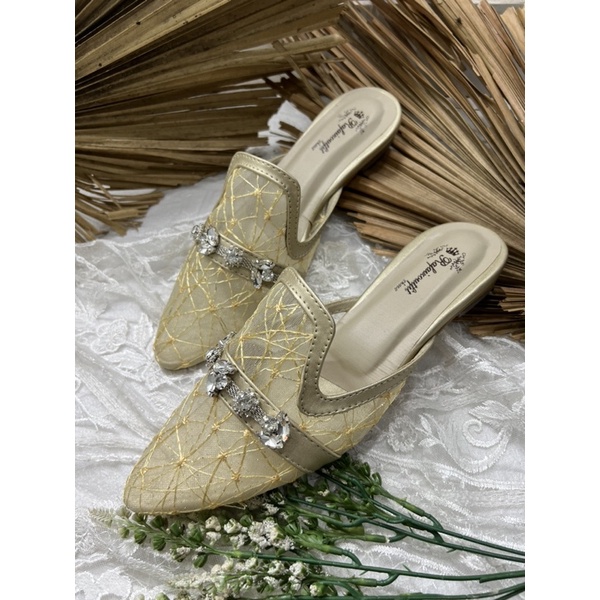 sepatu wanita maura gold 2cm kaca