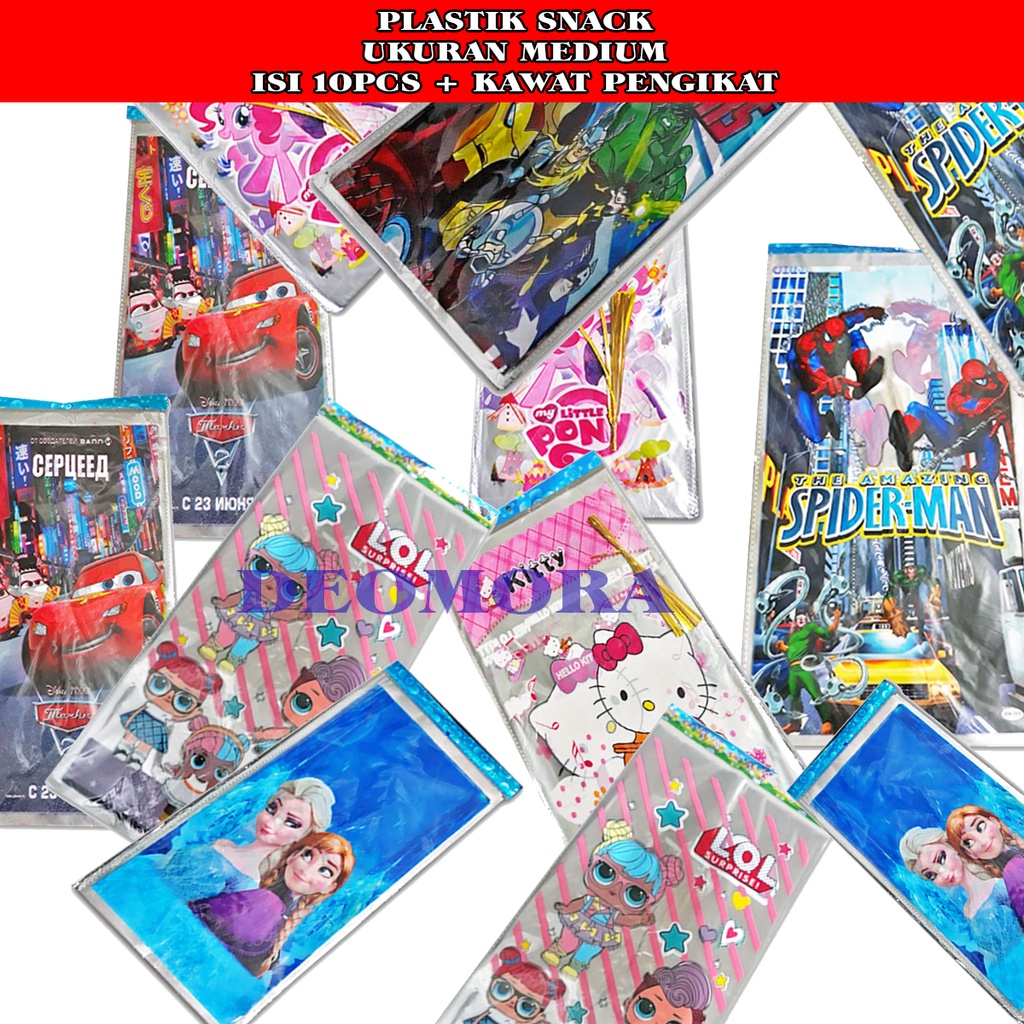 

Plastik Snack Ulang Tahun / Plastik Ultah / Plastik Karakter / Plastik OPP Isi 10 pcs + Pita Kawat Ukuran Medium