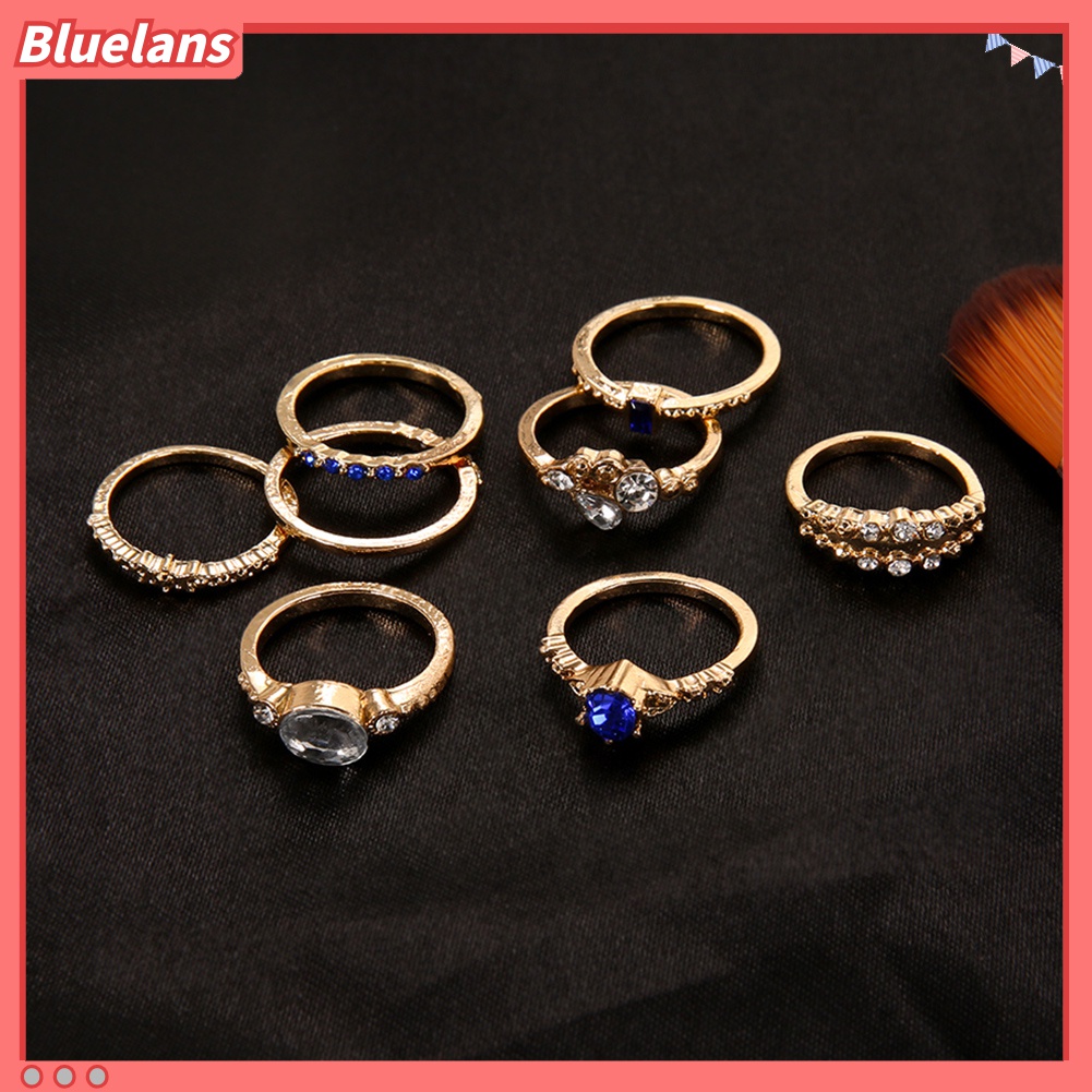 8pcs / Set Cincin Knuckle Midi Slim Hias Berlian Imitasi Untuk Wanita