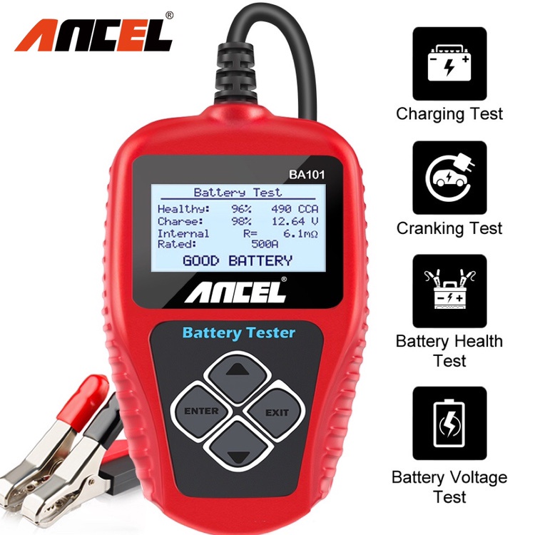 ANCEL BA101 12V Car Battery Tester Digital Car Battery Analyzer Battery Health Analyzer Car Diagnostic Tool For Car/Motorcycle/Vans/Light Truck/Boat