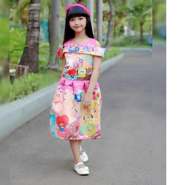 FREE ONGKIRDress anak pesta bridal / dress satin sabrina BTS BT21 DONNUT / baju pesta anak termurah 