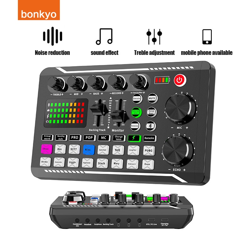 Bonkyo F999 SoundCard Microphone Sound Audio Interface Mixer Sound Card Mixing Console Amplifier for Phone PC-Live Broadcast Recording Karaoke Podcast