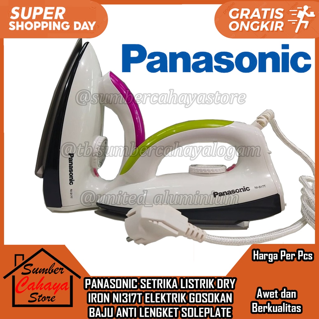 Panasonic Setrika NI317T 300 Watt Listrik GOSOKAN BAJU PAKAIAN ANTI LENGKET SOLEPLATE SETERIKA LISTE