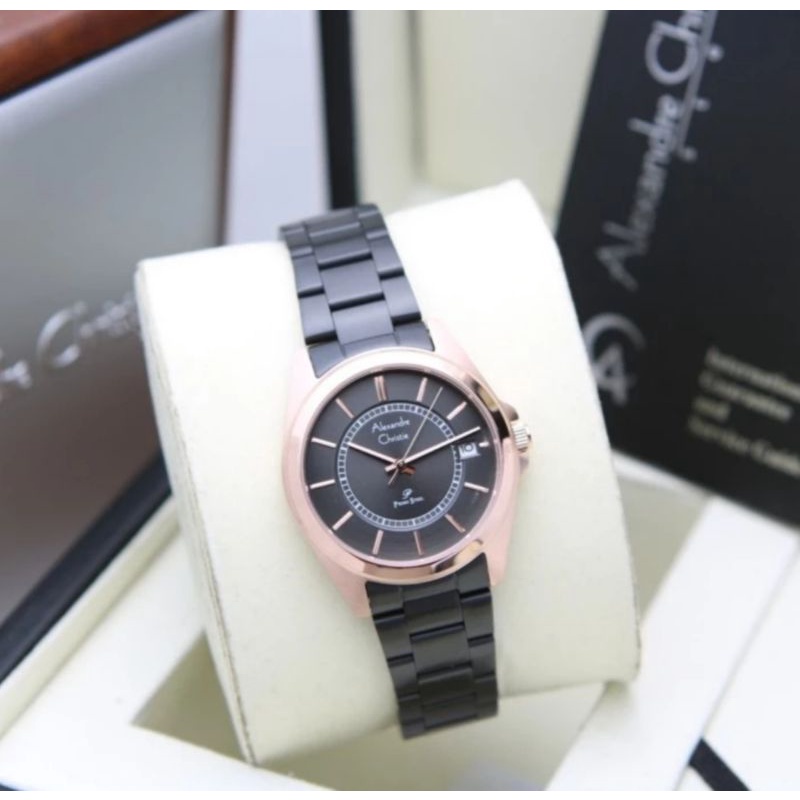 Jam Cewek Alexandre Christie AC1033 Original Black Rosegold