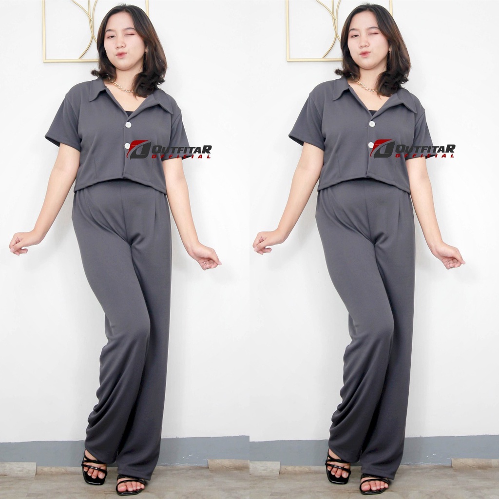 Setelan Wanita Crop Dan Celana Kulot Highwaist Oneseat Calley