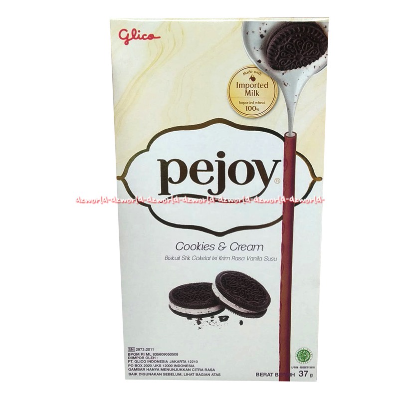 Pejoy Cookies &amp; Cream Biskuit Stik Cokelat Isi 37gr Glico Pejoi Krim Rasa Vanila Susu Vanilla Biscuits Sticks Stick Biskuit Lurus Pejjoy Putih