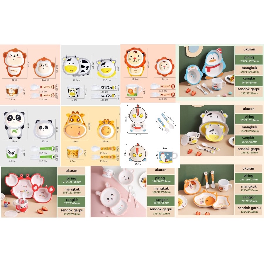 Piring bambu anak karakter binatang PB04 - bamboo kids set dinner plate - peralatan makan bayi