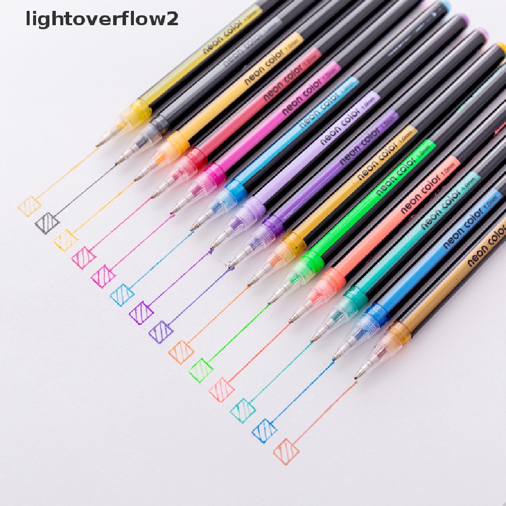 (lightoverflow2) 12pcs / Set Pulpen Gel Warna Pastel Glitter Metalik Untuk Stationery Pelajar / Kantor