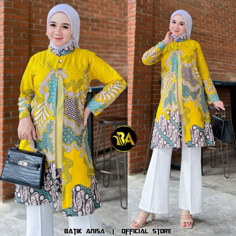 BAJU BATIK ATASAN WANITA MODERN MONALISA GENES UKURAN M L XL XXL JUMBO ORIGINAL PEKALONGAN