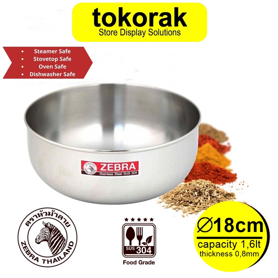 WATER BOWL 18 CM ZEBRA 111018 - MANGKOK STAINLESS - MANGKOK KOBOKAN