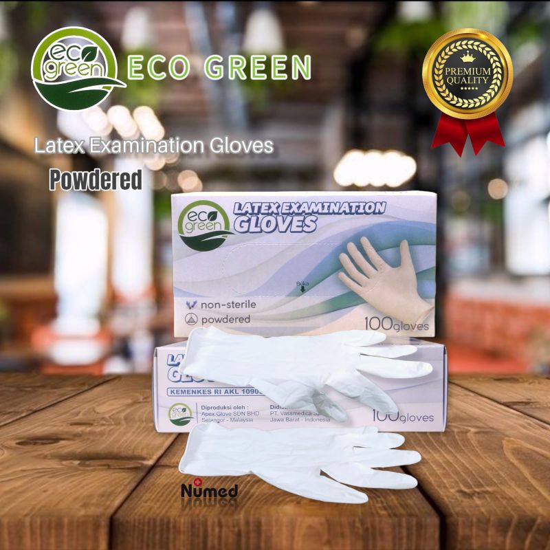 Sarung Tangan Karet Latex Medis Original Eco Green / Latex Powder Examination Gloves