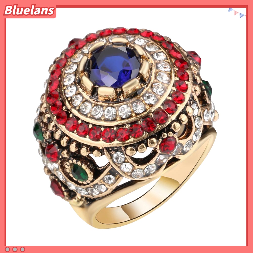 Bluelans Women Luxury Round Colorful Rhinestone Inlaid Finger Ring Party Jewelry Gift