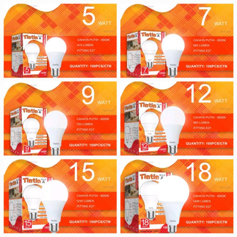 Lampu Led 18watt 15watt 12watt 9watt 7watt 5watt / TINTIN PLATINUM / LEBIH TERANG &amp; AWET