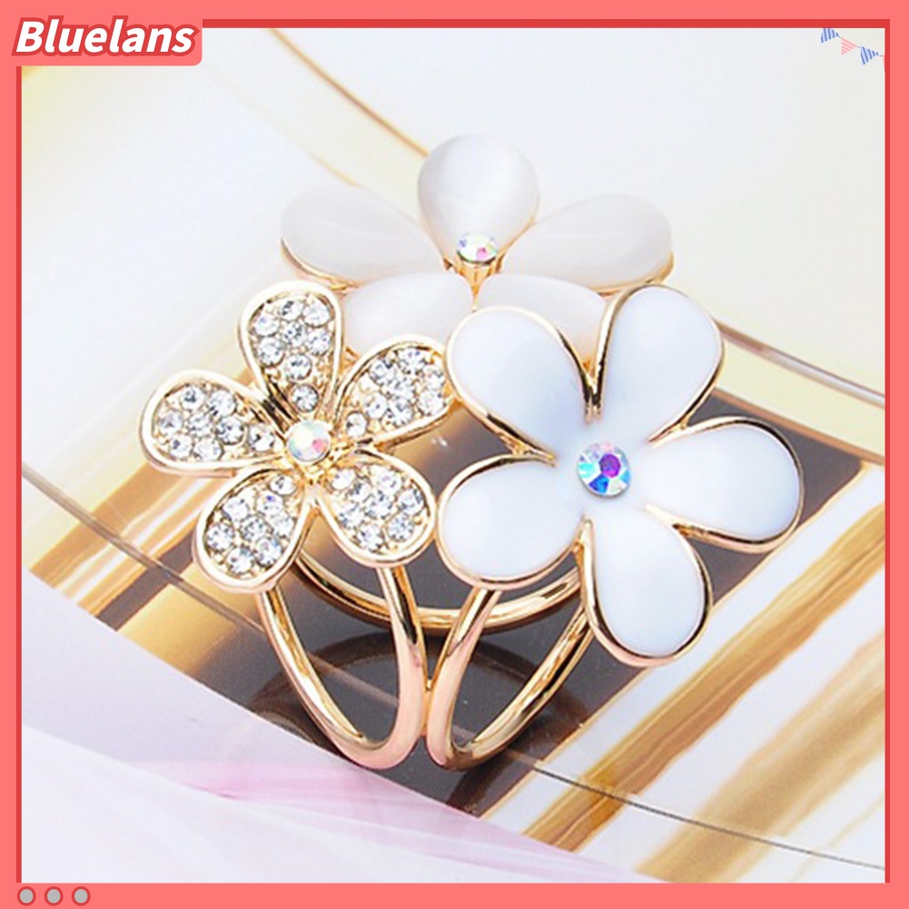 Bluelans Women Shiny Rhinestone Inlaid Flower Scarf Ring Clip Holder Brooch Pin Buckle