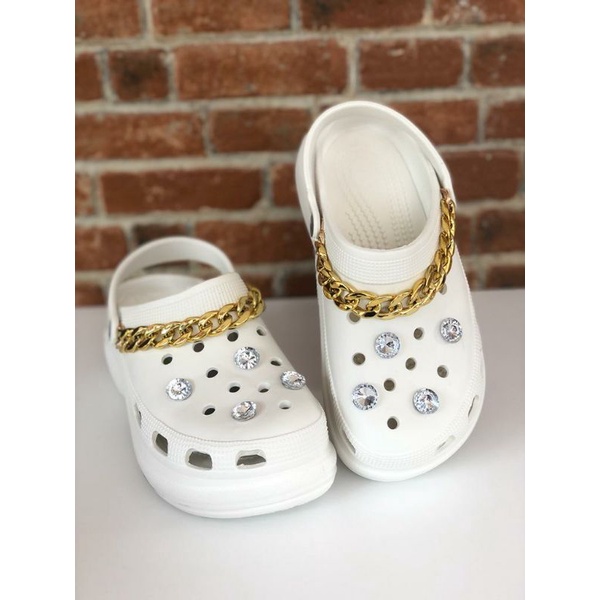 SEPATU FASHION CROCS BAE RANTAI GOLD 5cm FREE JIBBITZ DIAMOND