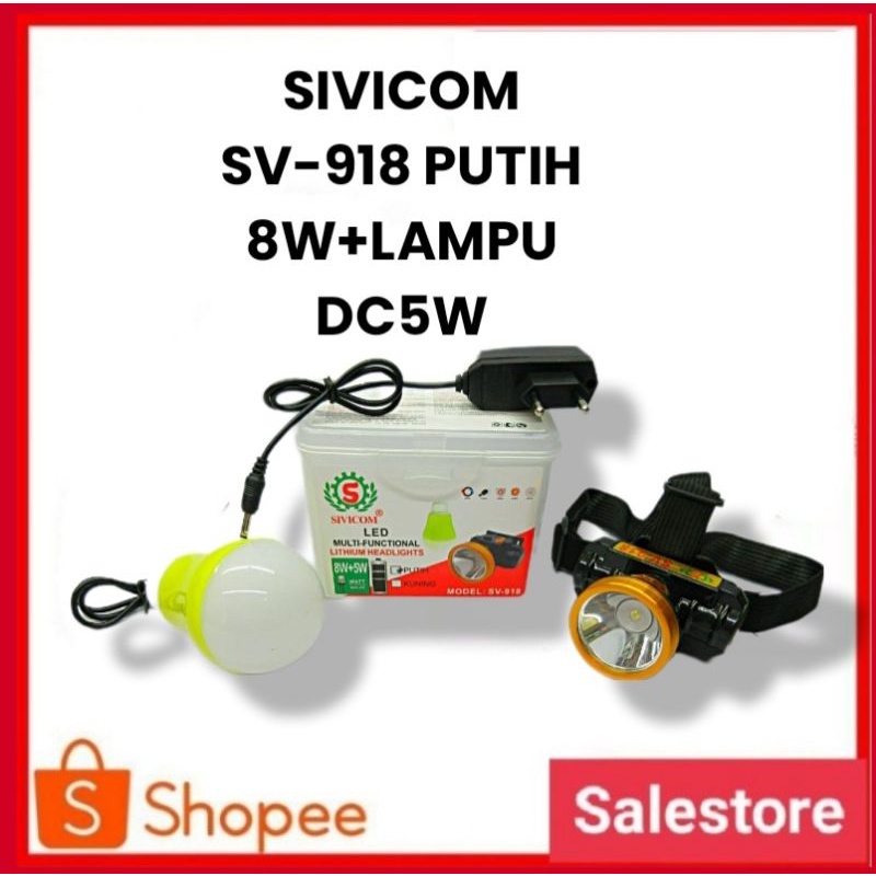 SENTER KEPALA SIVICOM SV-918 mata 1 8watt + LAMPU 5watt HIGHT POWER