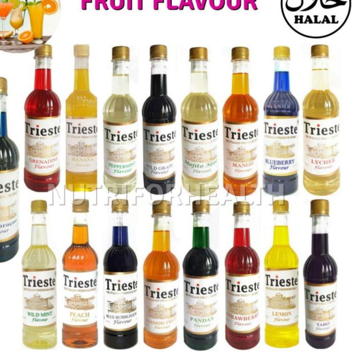 

10.10 Promo Brand (650ml) Trieste Syrup HALAL Blue Curacao Mojito Mint Banana Bubblegum Strawberry Mango Peach Lemon buruan