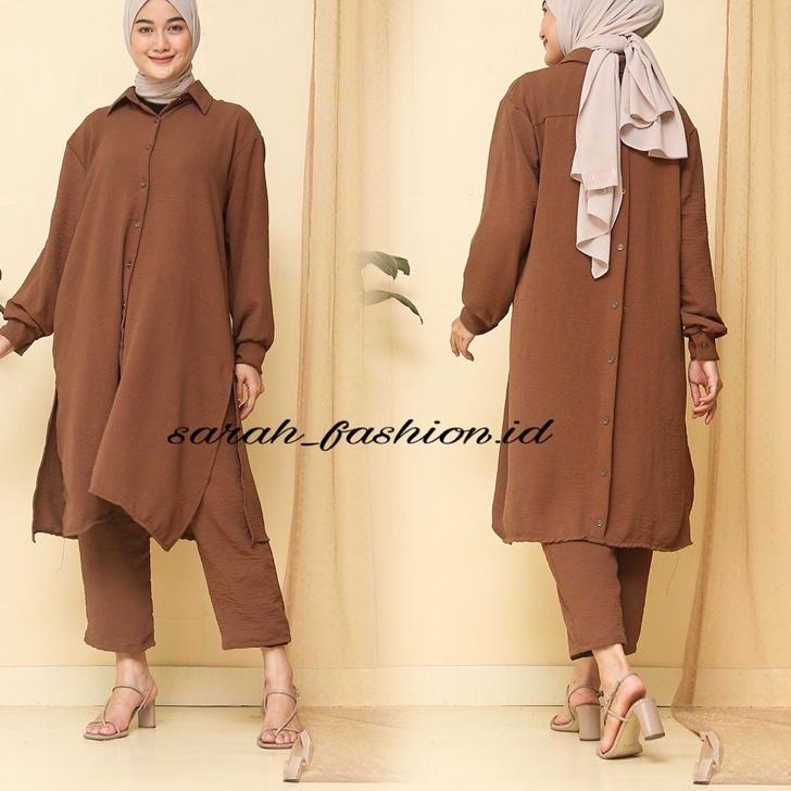 Harga Termuraah Oneset Tunik Adhisa Crinkle Airflow / Setcel Tunik Crinkle Airflow Busui / Setelan T