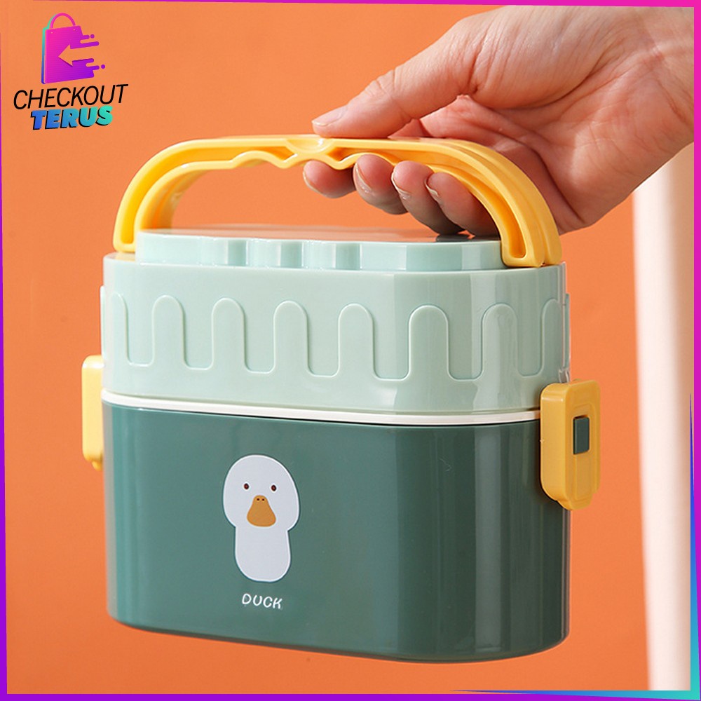 CT C699 Tempat Makan 950ML Box Bento Set 2 Susun Free Sendok Anti Tumpah Dengan Pegangan Lunch Box Set Double Layer Portable