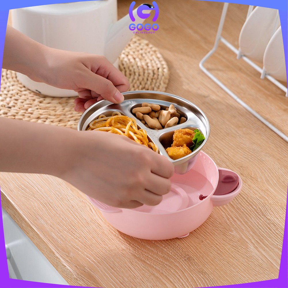 GOGO-C353 Tempat Makan Anak Karakter Bear Lucu Set / Lunch Box Anak / Kotak Bekal Anak Stainless / Tepak Makan Anak Karakter BPA FREE