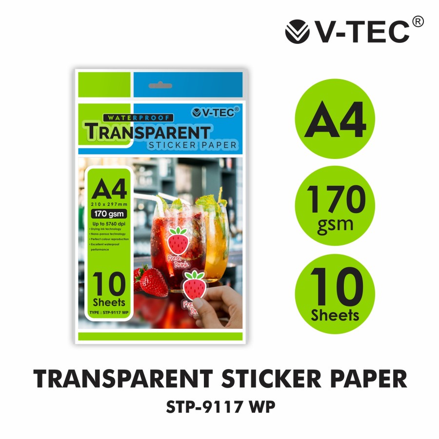 

V-TEC Sticker Transparant Paper / Kertas Stiker Transparan A4 170 Gsm