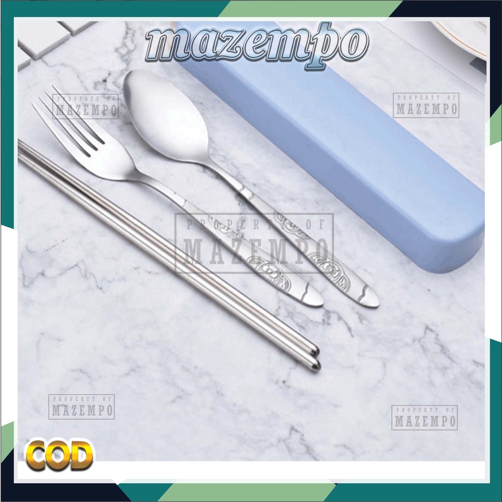 Sendok Garpu Sumpit Stainless Set + Kotak  Sendok Garpu Sumpit Besi