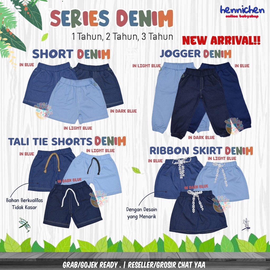 SIMSON BABY DENIM SERIES SHORTS DENIM JOGGER DENIM RIBBON SKIRT TIE SHORTS 1 - 3 TAHUN