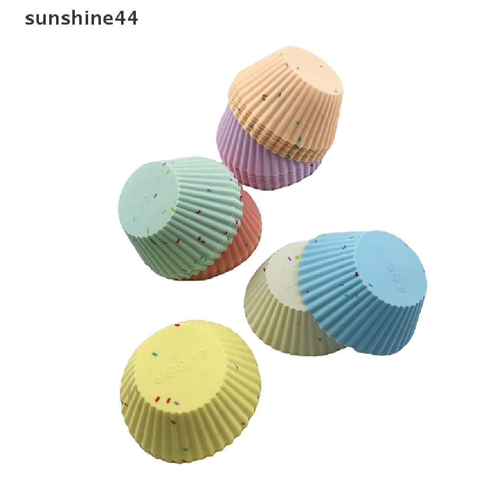 Sunshine 7Pcs Cetakan Kue Muffin Bentuk Bulat Bahan Silikon Warna Campur