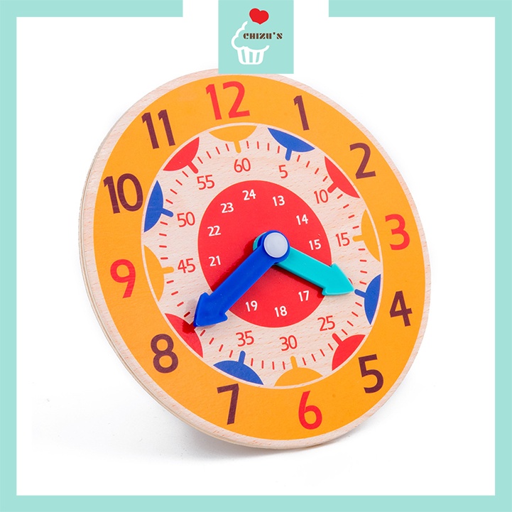 Mainan Jam Kayu | Wooden Clock Time Teaching Aid | Mainan Edukatif Edukasi Anak | APE Alat Peraga Mengenal Waktu