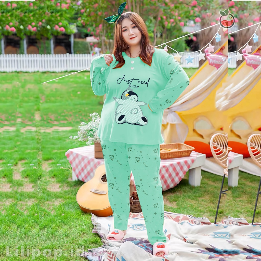 Lilipop.id  Baju Tidur Jumbo J Need Sleep XXXL Celana Panjang PP Bigsize Lengan Panjang Baby Doll Kaos