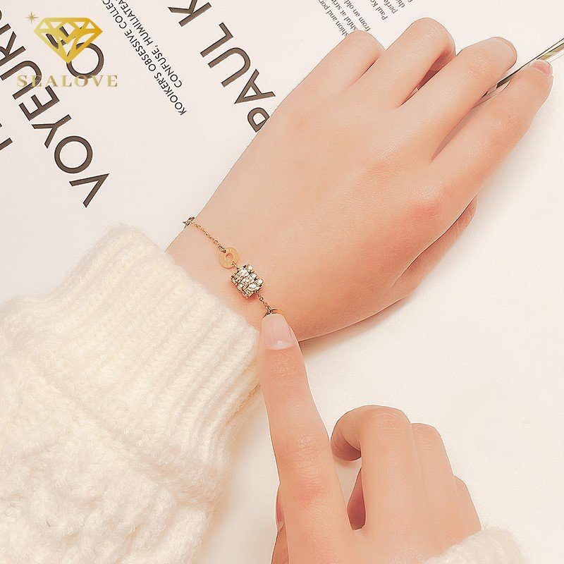 Gelang Titanium Wanita Anti Karat Roman Digital Diamond Liontin Gelang Aksesoris Fashion Korea