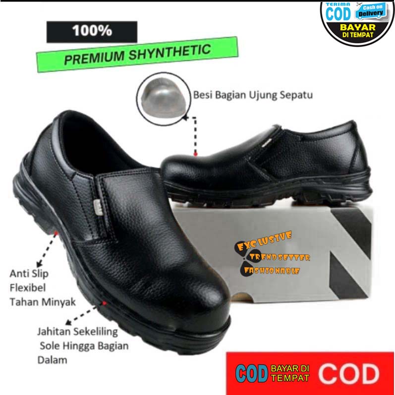 Sepatu Safety Pria/Sepatu Boot Pria Sepatu Boots Safety Kerja/Sepatu Safety Pria Termurah Sepatu Safety Kulit Sapi Asli Slip On Original Septi Pria Ujung Besi Septy Slop Selop Kerja Lapangan Proyek Industri Sefti Shoes